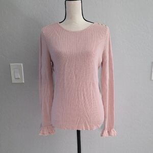 WHBM Light Pink Ribbed Long Sleeve Ruffled Wrists Seater Size Med One Owner